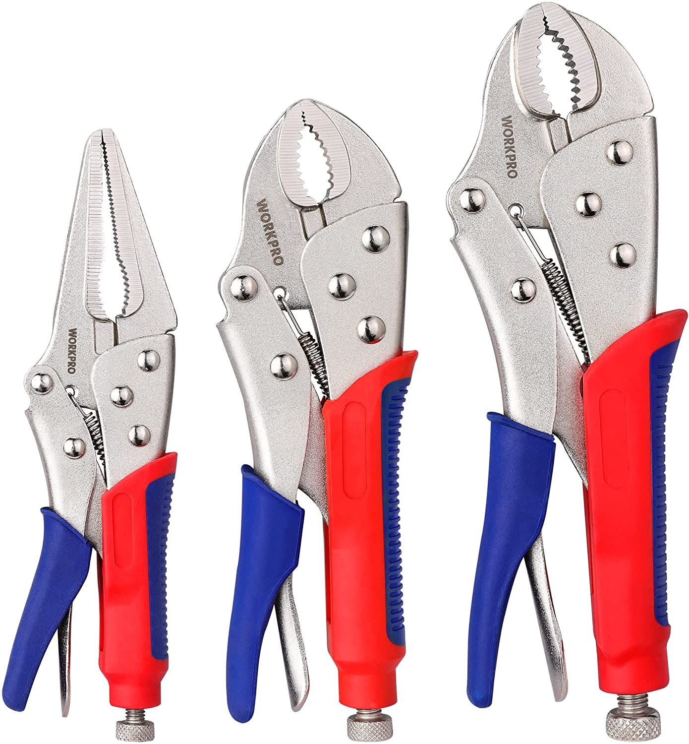 3-Piece Locking Pliers Set, 10-Inch Curved Jaw, 7-Inch Curved Jaw and 6-1/2-Inch Straight Jaw