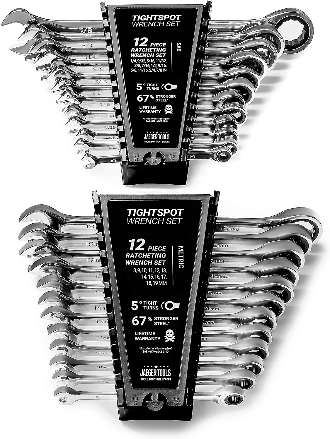 24Pc IN/MM TIGHTSPOT Ratcheting Wrench Set - MASTER SET Including Inch & Metric with Quick Access Wrench Organizer - Our Standard in Combination Wrench Sets from Gear to Tip