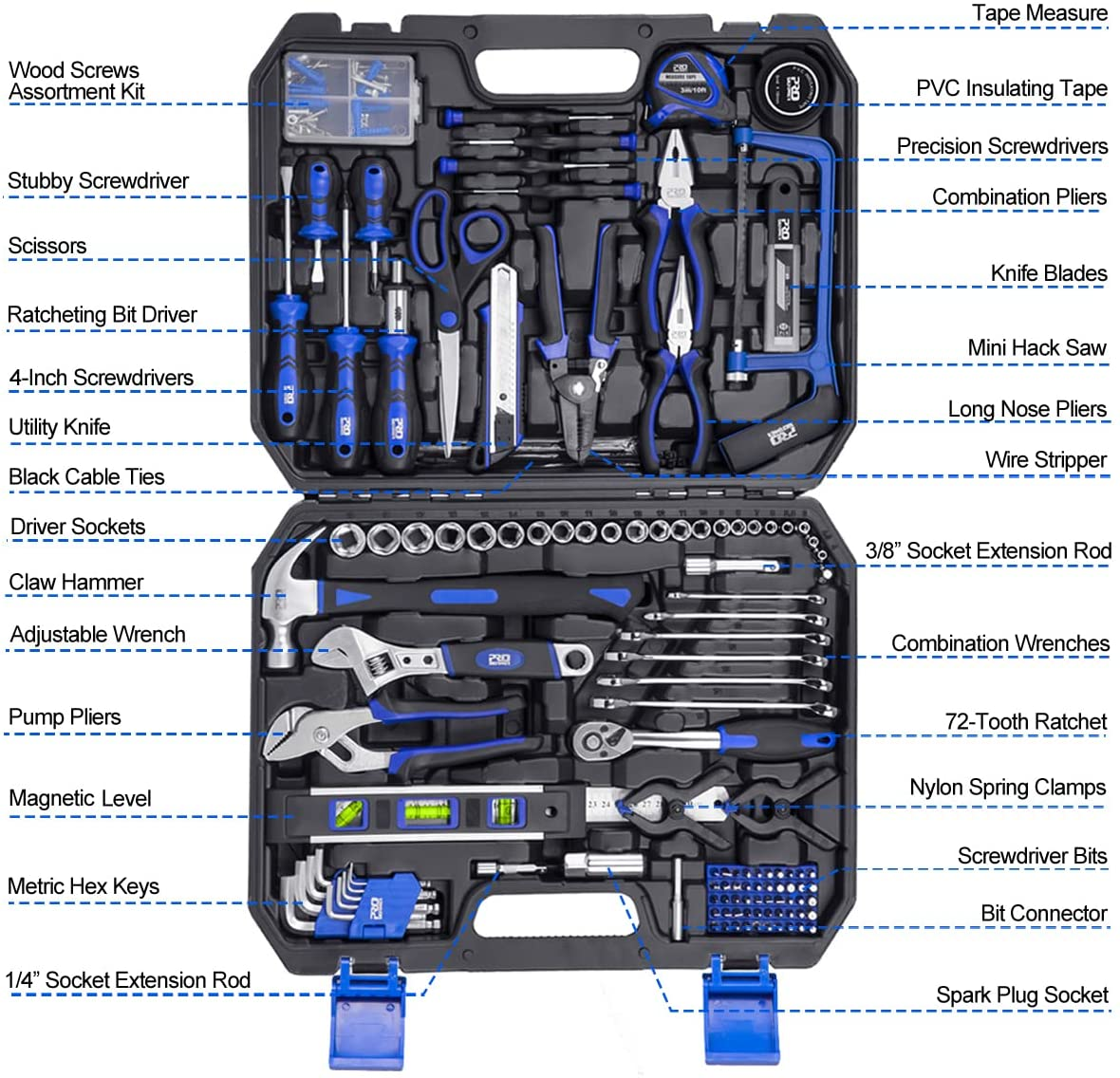 210-Piece Household Tool Kit,  General Home/Auto Repair Tool Set with Hammer, Pliers, Screwdriver Set, Wrench Socket Kit and Toolbox Storage Case - Perfect for Homeowner, Diyer, Handyman