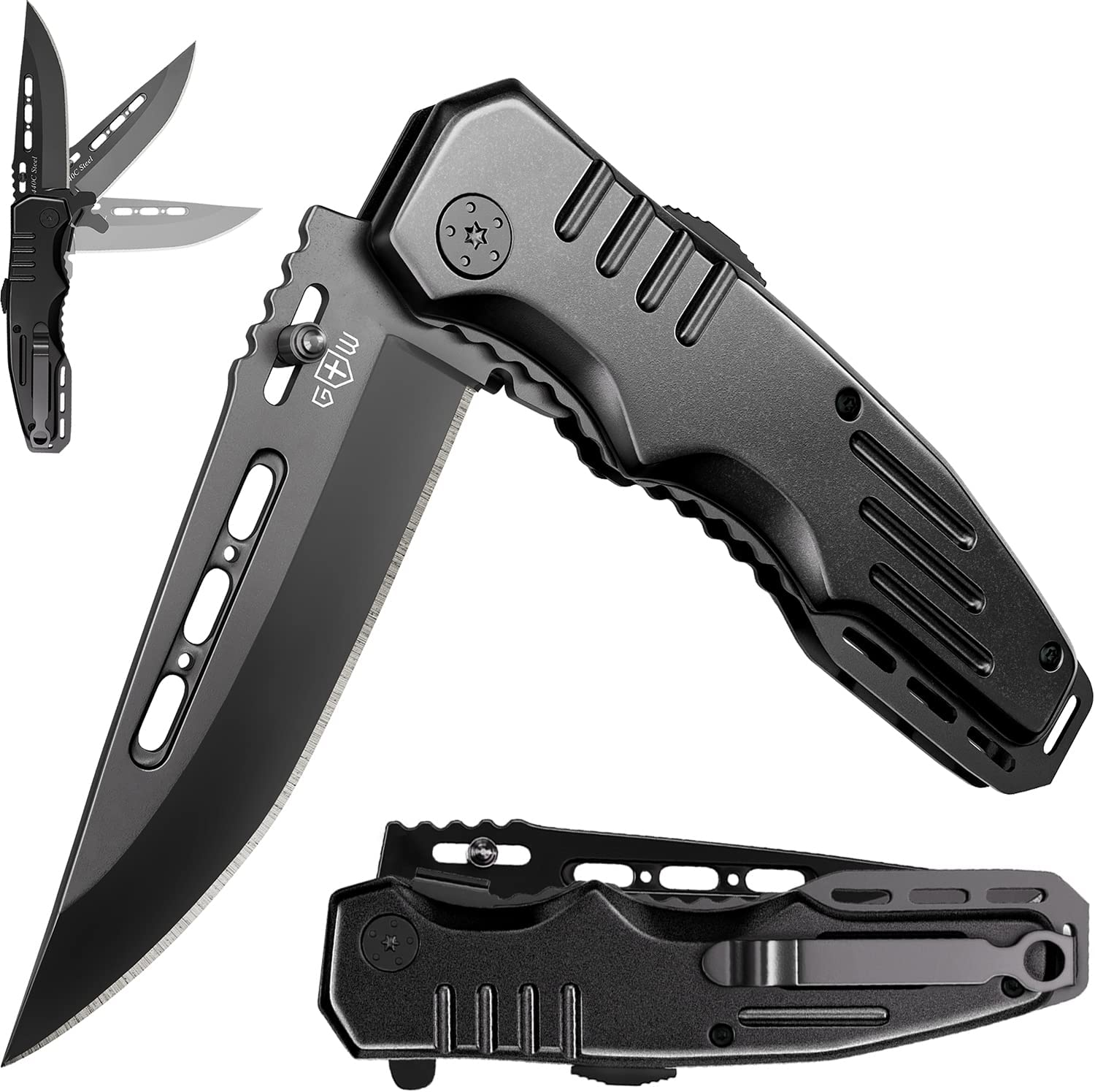 Spring Assisted Knife - Pocket Folding Knife - Military Style - Boy Scouts Knife - Tactical Knife - Good for Camping Hunting Survival Indoor and Outdoor Activities Mens Gift