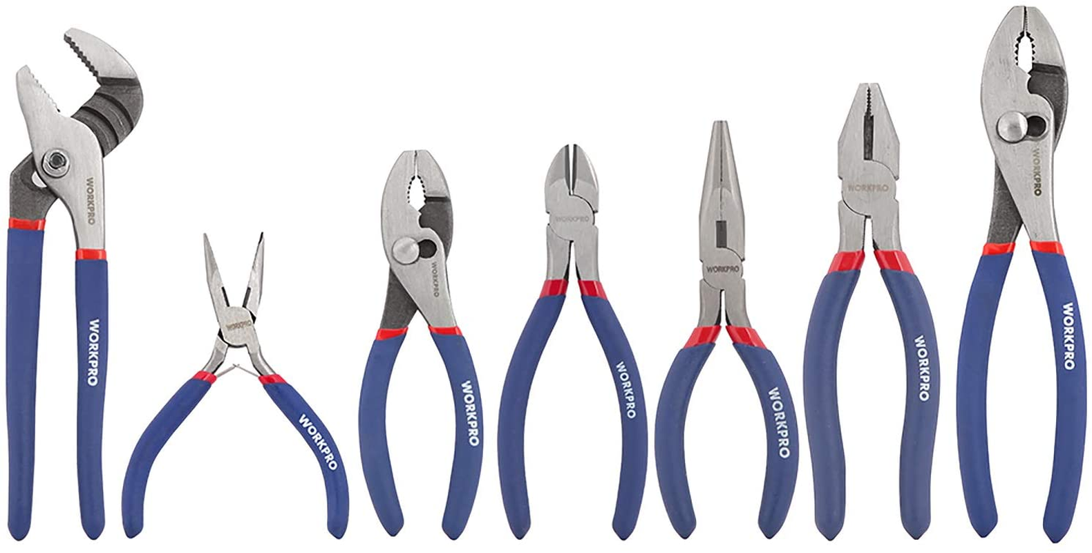 7-Piece Pliers Set (8-Inch Groove Joint Pliers, 6-Inch Long Nose, 6-Inch Slip Joint, 4-1/2 Inch Long Nose, 6-Inch Diagonal, 7-Inch Linesman, 8-Inch Slip Joint) for DIY & Home Use