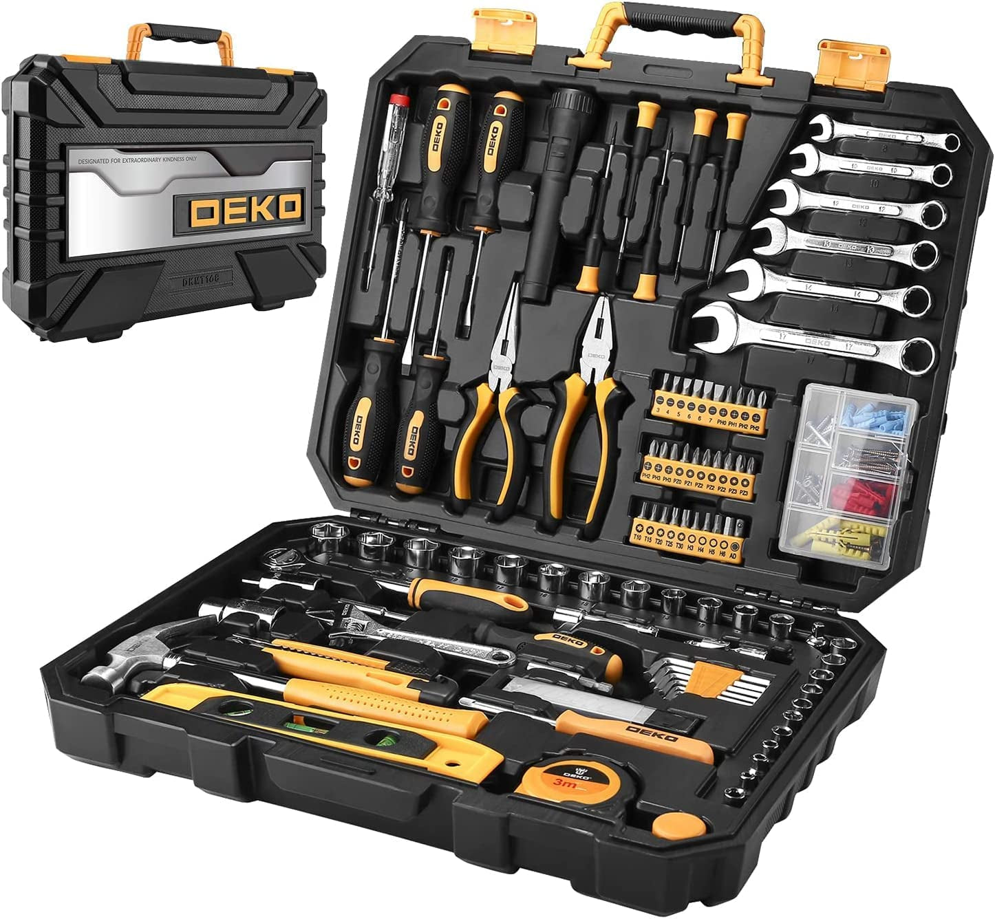 208 Piece Tool Set,General Household Hand Tool Kit with Plastic Toolbox Storage Case