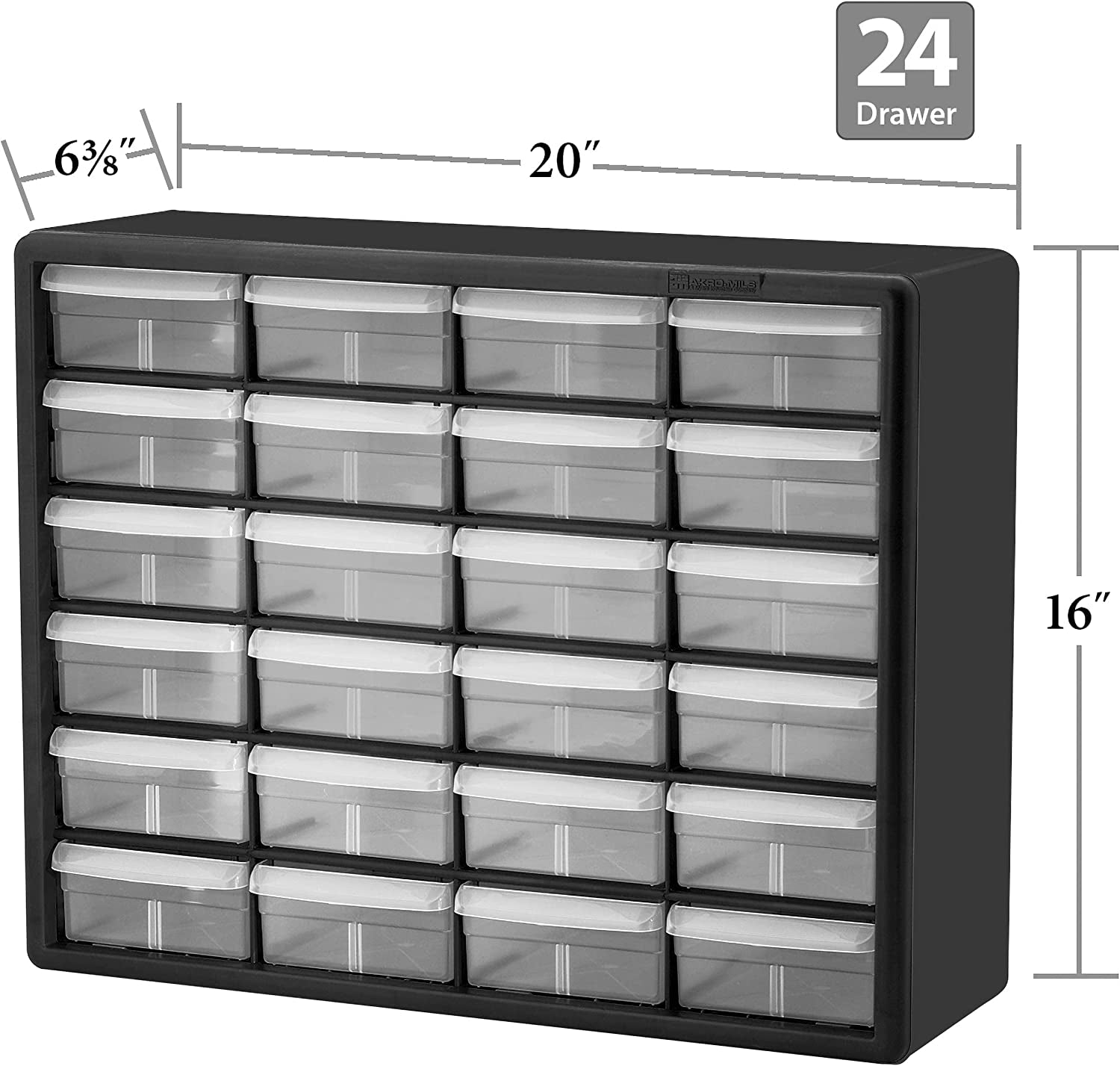 10124, 24 Drawer Plastic Parts Storage Hardware and Craft Cabinet, 20-Inch W X 6-Inch D X 16-Inch H, Black