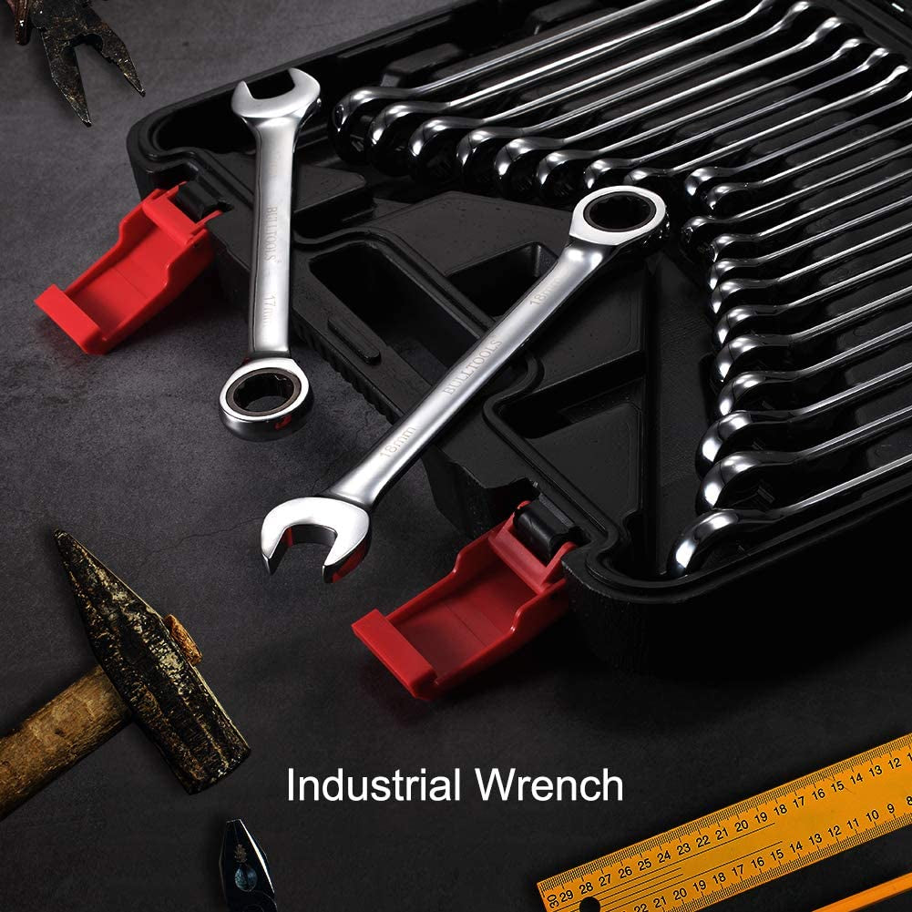22-Piece Ratchet Wrenches Chrome Vanadium Steel Ratcheting Wrench Set with Metric and SAE 72-Tooth Box End and Open End Standard Wrench Set with Organizer Box
