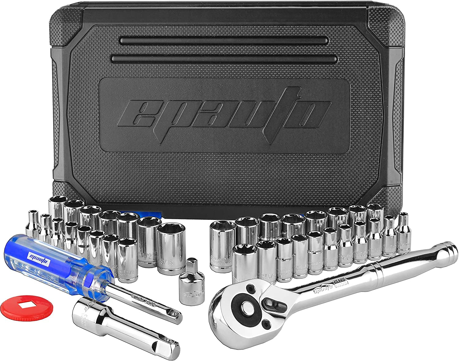 40 Pieces -  1/4-Inch & 3/8-Inch Drive Socket Set with 72 Tooth Reversible Ratchet