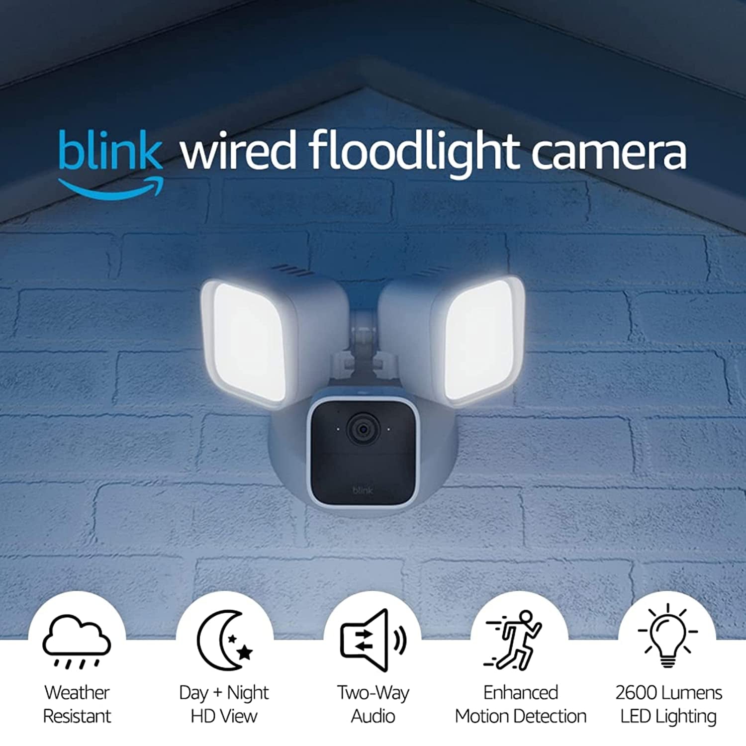Wired Floodlight Camera – Smart Security Camera, 2600 Lumens, HD Live View, Enhanced Motion Detection, Built-In Siren, Works with Alexa – 1 Camera (White)