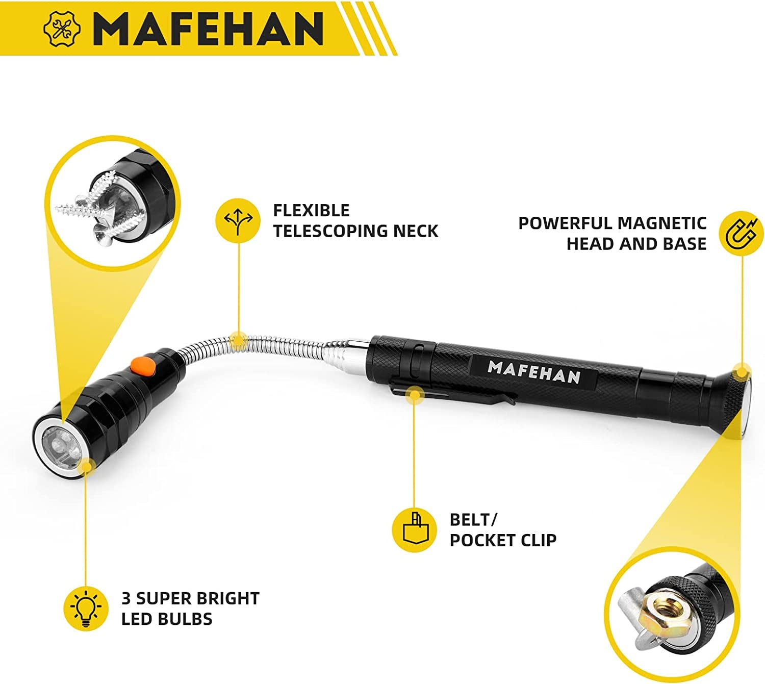 Magnetic Pickup Tool, Telescoping Magnetic 3 LED Flashlight with Extendable Neck up to 22 Inches, Gifts for Men, Dad, Husband or Women, Cool Gadgets for Men as Unique Birthday Christmas Gifts