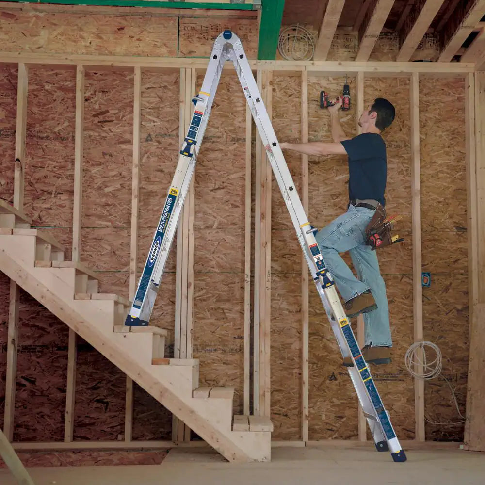 22 Ft. Reach Aluminum 5-In-1 Multi-Position Pro Ladder with Powerlite Rails 375 Lbs. Load Capacity Type IAA Duty