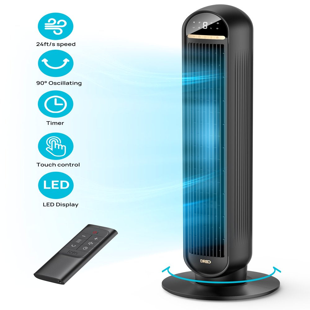 Fan, 2023 NEW 36" Tower Fan, 90° Oscillating Fan, 24 Ft/S, Large LED Display, Fan with Remote, 4 Speeds, 4 Modes, Quiet, 8H Timer, Bladeless Standing Fan for Bedroom, Fan for Home