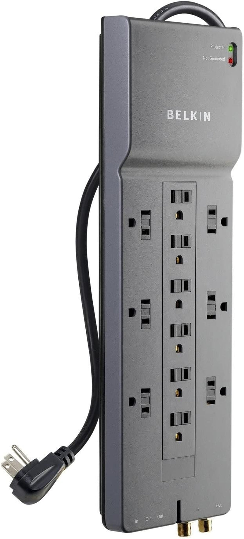 Belkin Power Strip Surge Protector - 12 AC Multiple Outlets & 8 Ft Long Flat Plug Heavy Duty Extension Cord for Home, Office, Travel, Computer Desktop, Laptop & Phone Charging Brick (3,940 Joules)