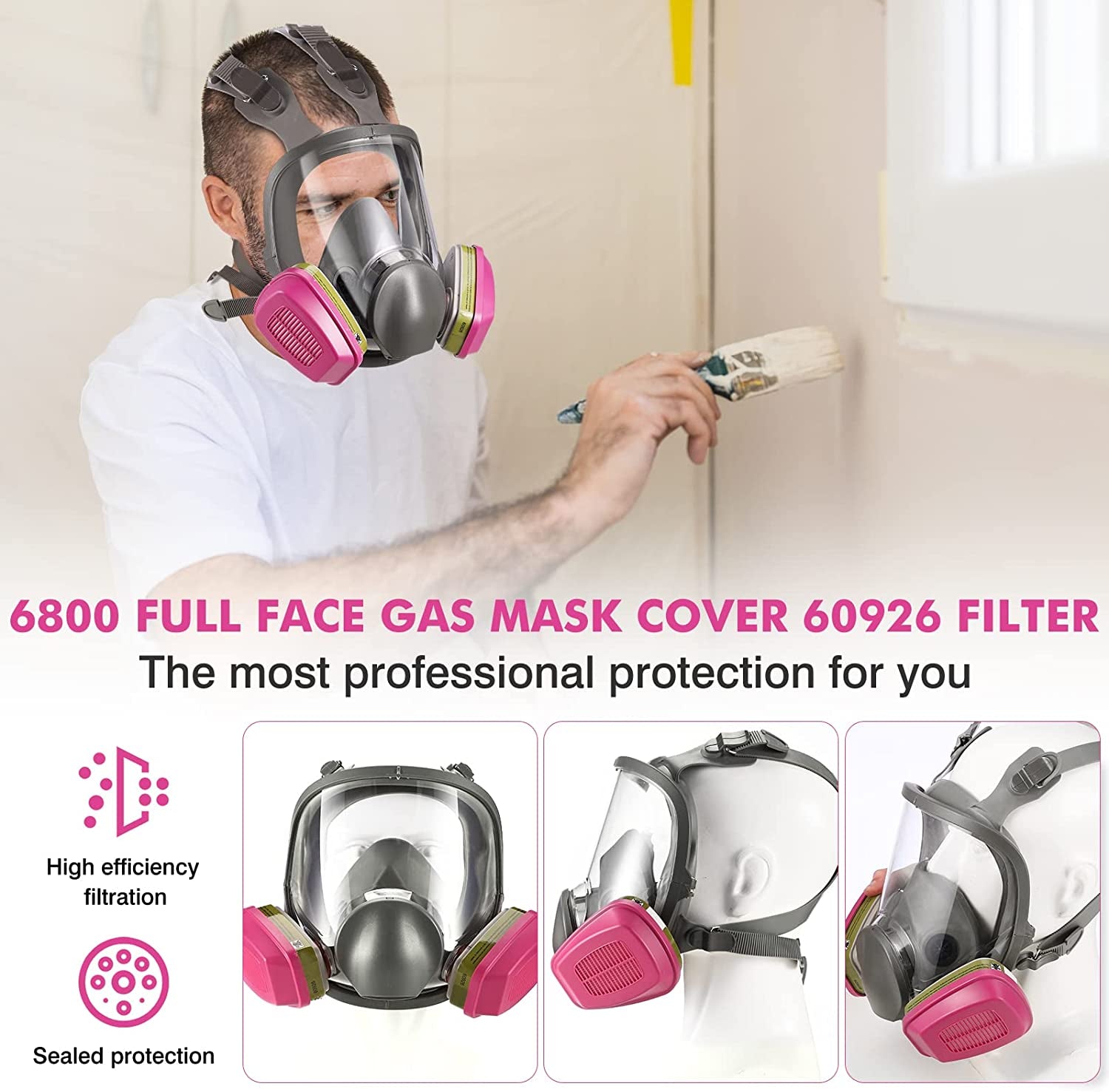 Full-Face Mask Respirator with 60926 Cartridges - Anti-Fog,Reusable Gas Cover Organic Vapor Masks Survival Nuclear,Paint Mask for Painting,Dust,Formaldehyde,Epoxy Resin,Sanding,Cutting,Welding