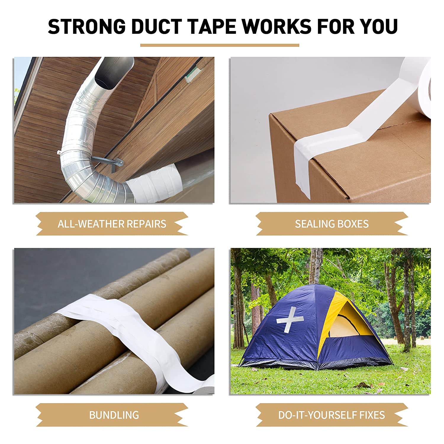 2 Pack White Duct Tape Heavy Duty - 1.88 in X 35 Yard，Waterproof，Strong，Flexible，No Residue and Tear by Hand - Use for Indoor & Outdoor,Repairs,Industrial,Professional Use