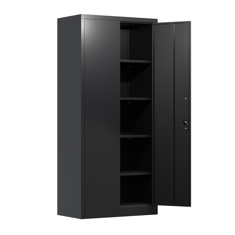 Metal Storage Cabinet, Metal Garage Cabinet with Lockable Doors and Shelves, Office Cabinet for Home Office, Garage and Utility Room,Assemble Required (Single Handle, Black)