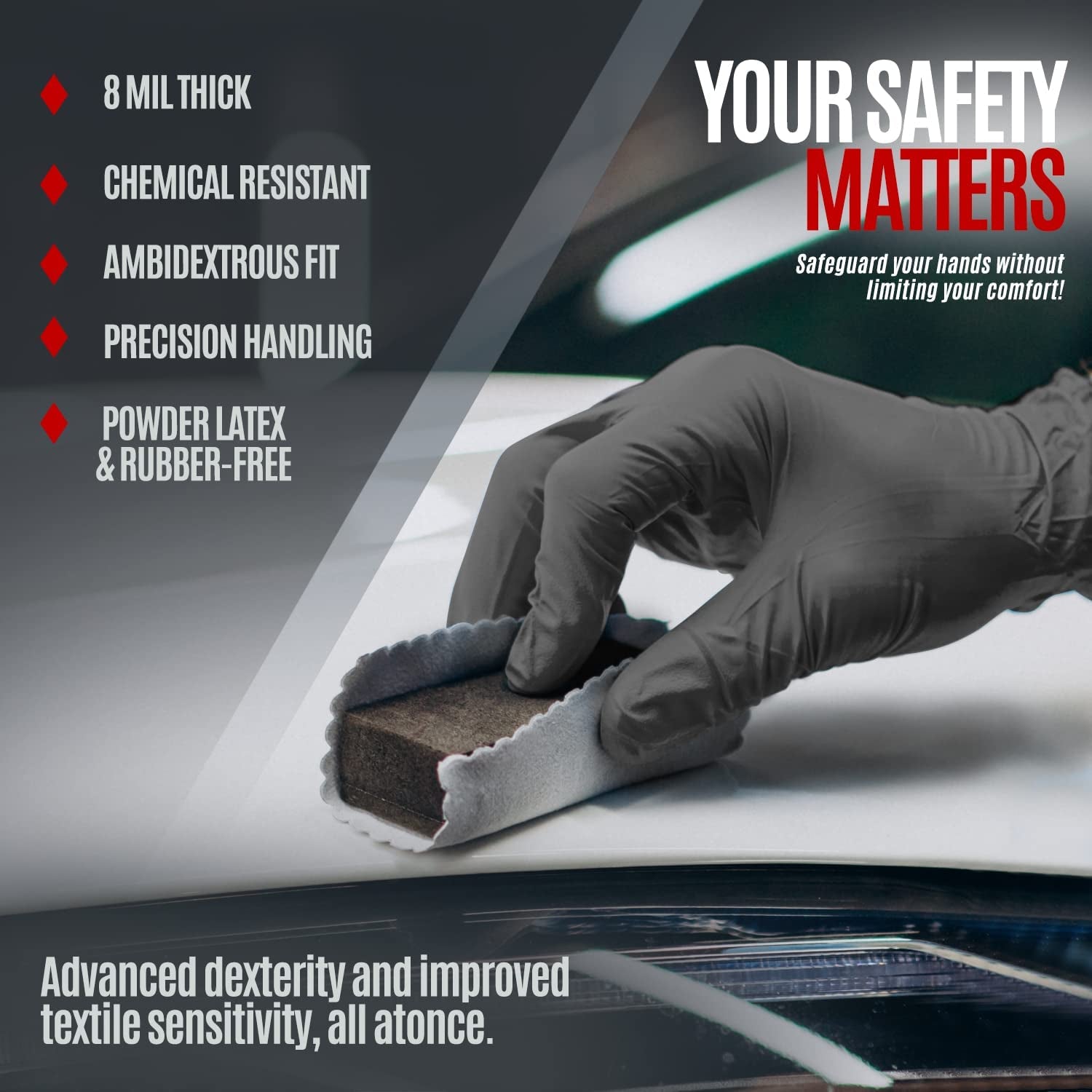 Maxx Strength Nitrile Industrial Black, 8 Mil Thick - Diamond Texture Disposable Heavy-Duty, Tear-Resistant