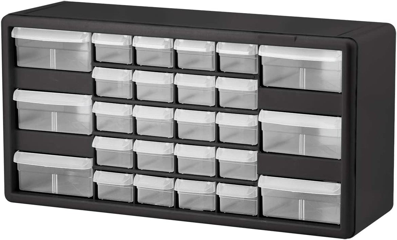 10124, 24 Drawer Plastic Parts Storage Hardware and Craft Cabinet, 20-Inch W X 6-Inch D X 16-Inch H, Black