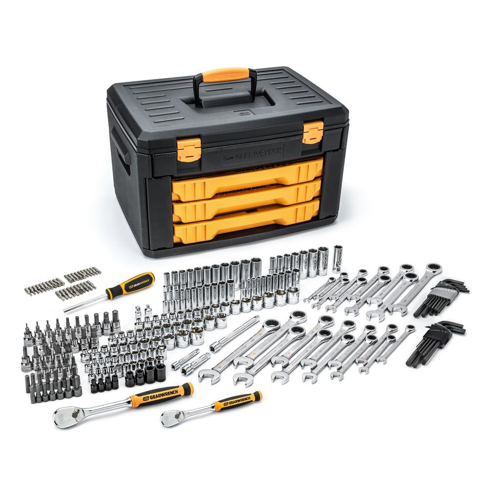 1/4 In. and 3/8 In. Drive 90-Tooth Standard and Deep Sae/Metric Mechanics Tool Set in 3-Drawer Storage Box (232-Piece)